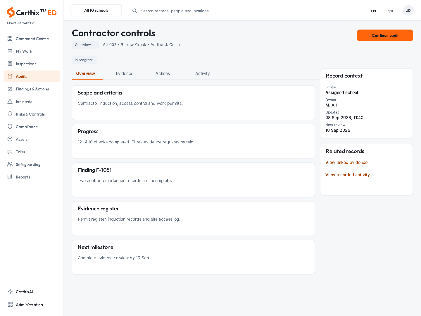 CerthixED Contractor controls interface.
